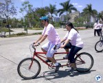 Passeio Ciclistico ABRAG com deficientes visuais - marcio campos e dirce Marcio Campos levando a Dirce para uma volta de tandem no Parque Villa Lobos.