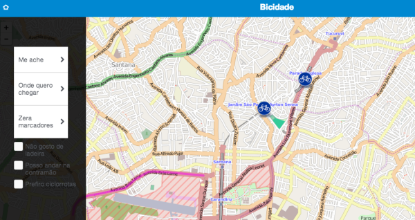 Imagem do site de rotas Bicidade, desenvolvida pela equipe BEM OK, que ganhou o segundo lugar na maratona. Foto/Reprodução