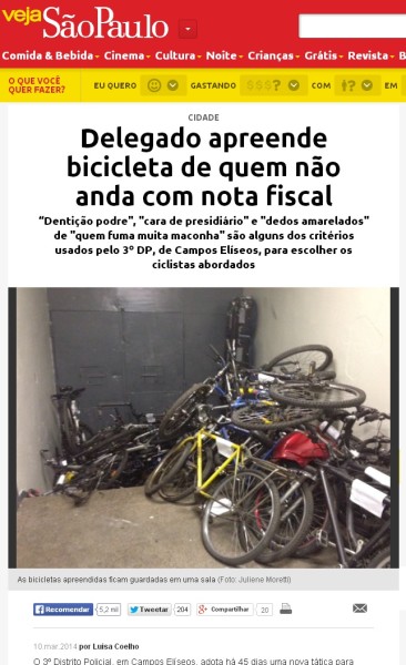Depósito onde as bicicletas apreendidas foram guardadas têm modelos simples em sua maioria. Imagem: Veja SP/Internet/Reprodução