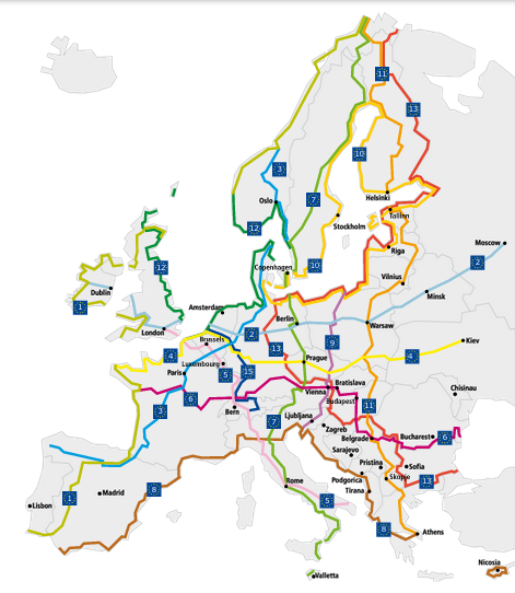Mapa dos 70 mil km de rotas da EuroVelo. Imagem: Reprodução
