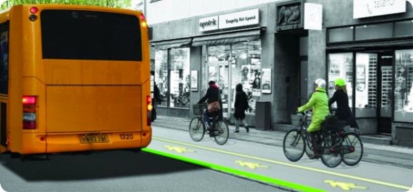 Iluminação indicará prioridade de pedestre sobre ciclista. Imagem: City of Copenhagen