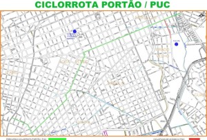Mapa da ciclorrota de Curitiba. Imagem: Divulgação