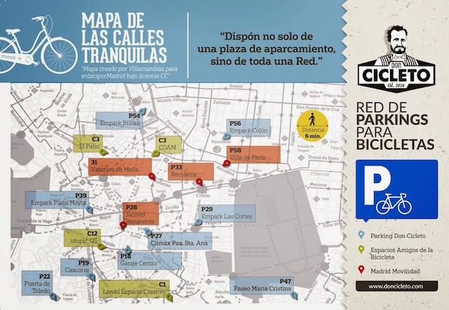 Mapa da rede de estacionamentos para bike em Madri, projeto vencedor. Imagem: Reprodução