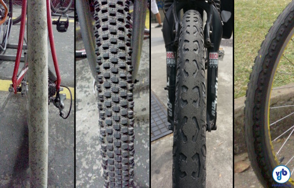pneus de bicicleta slick, com cravos e semi-slick